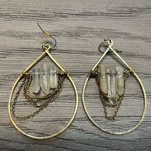 Gold Teardrop Hoop Earrings with Crystals
